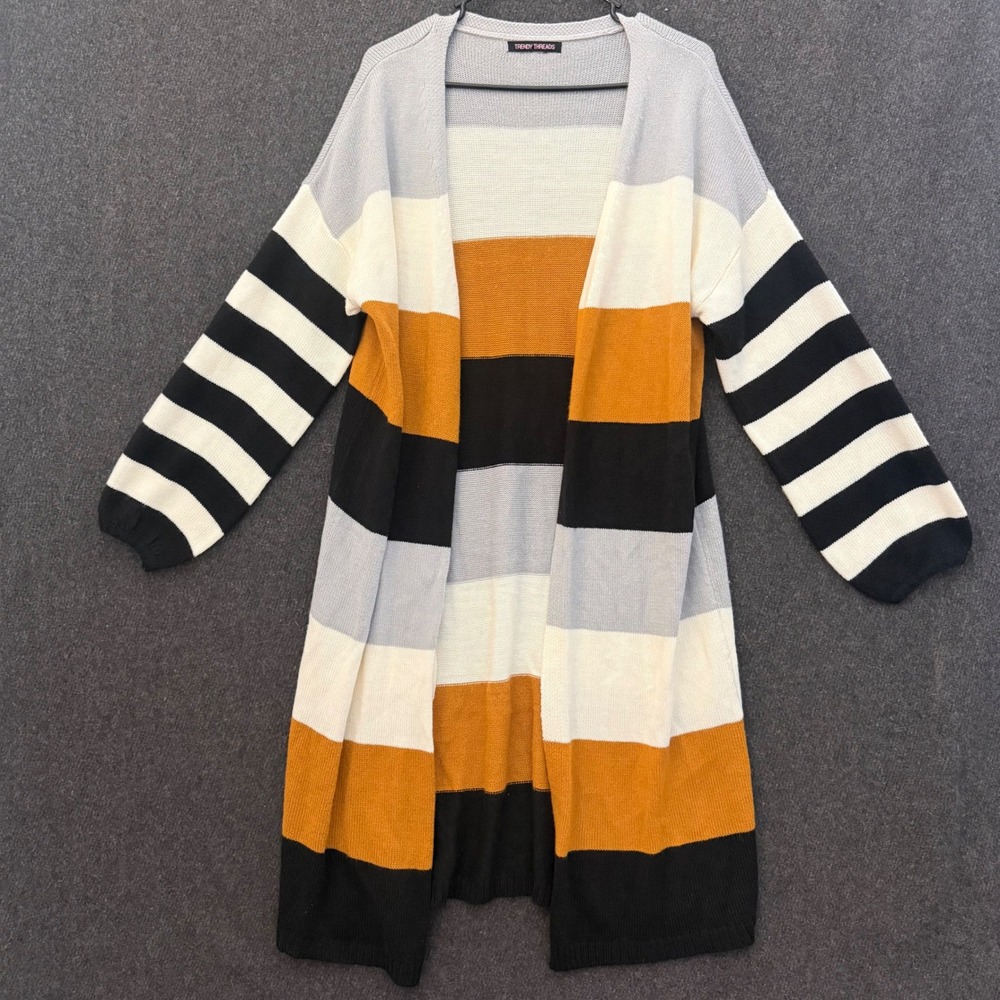 Womens Striped Open Front Longline Cardigan Camel Clay Minimalist Color Block